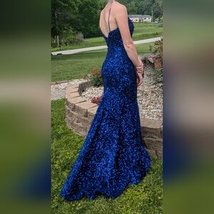 Elegant Blue Sequin Evening Gown